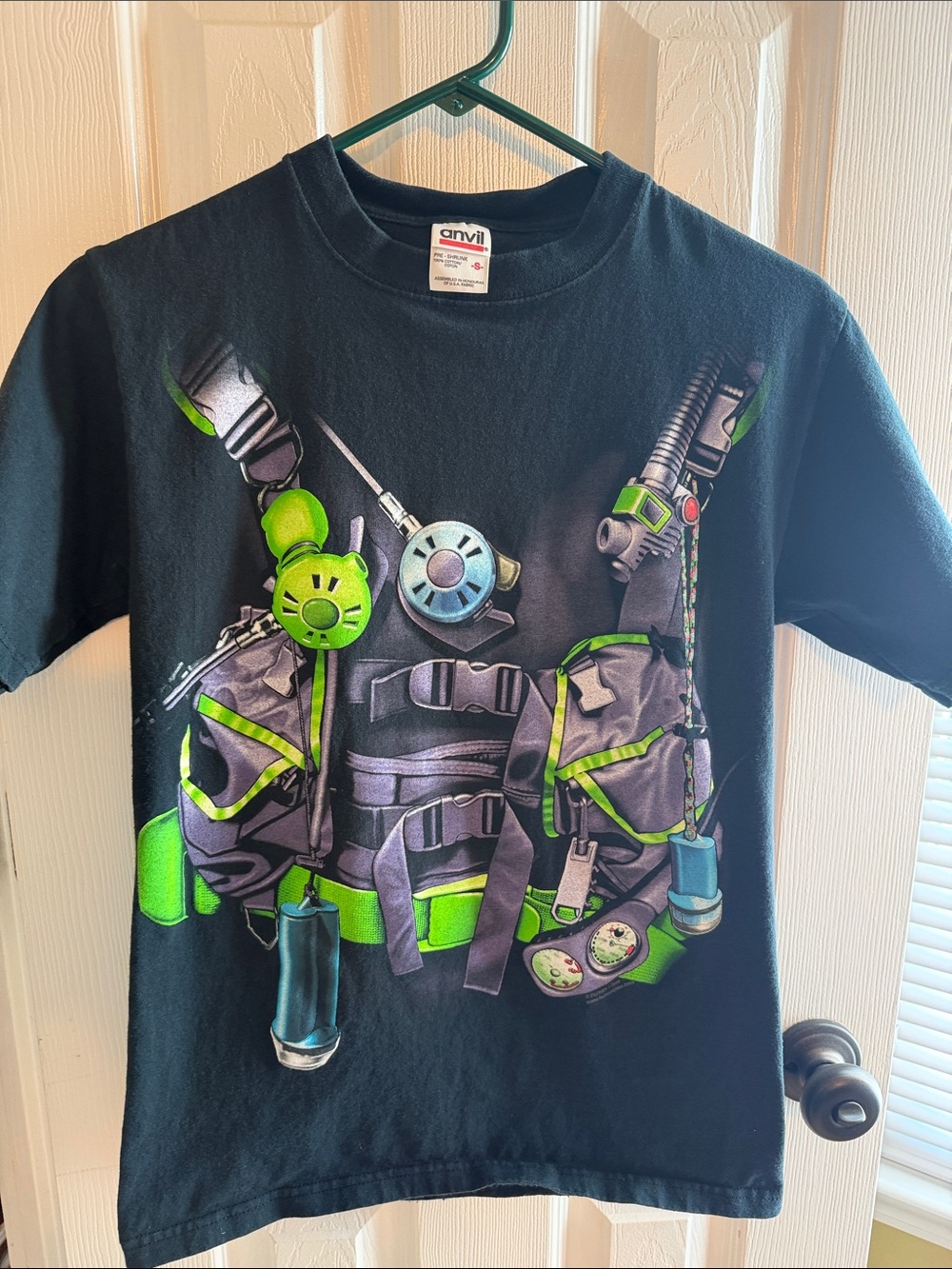 Anvil Black Kids Tee with Neon Green and Gray Rescue Gear Graphic